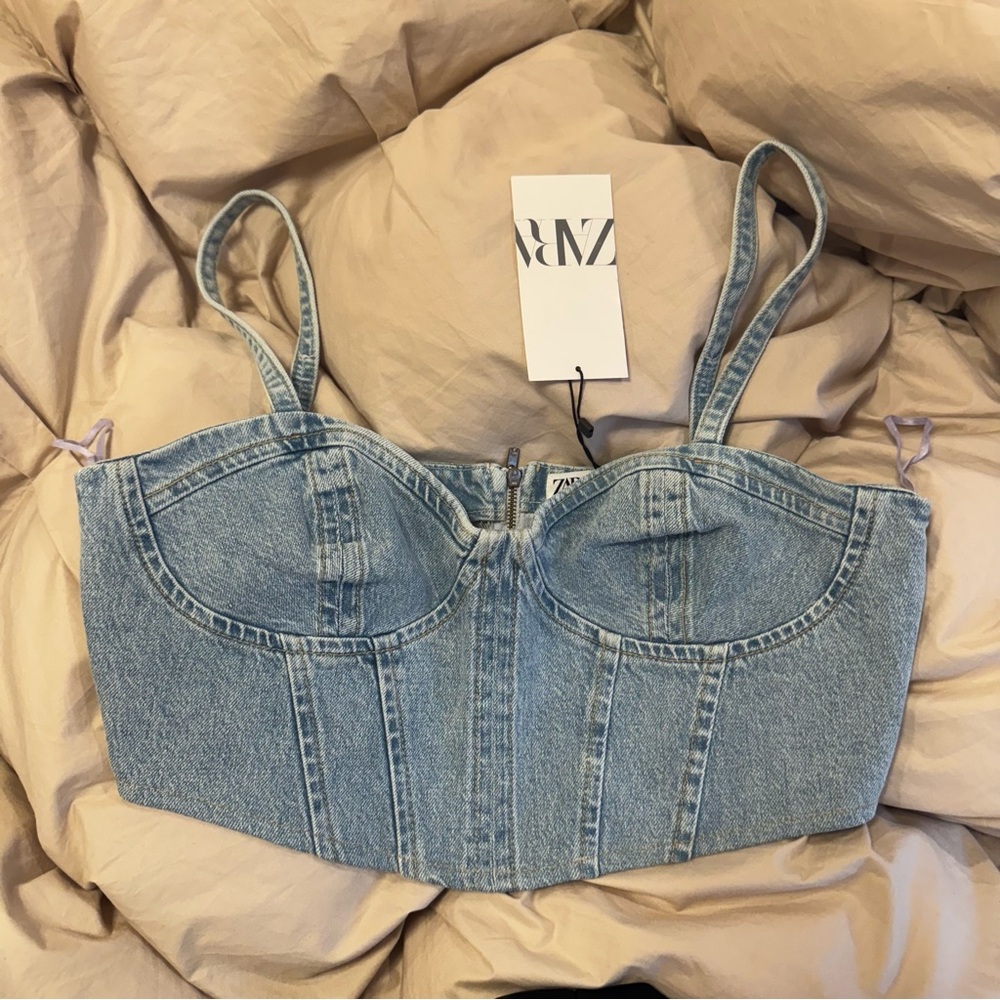 Zara Light Blue Denim Corset Top